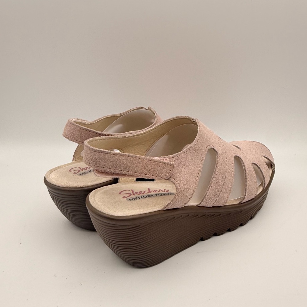Skechers Memory Foam Pink Suede Wedge Sandals Comfort Slingback Shoe Women’s 8 - Picture 2 of 16
